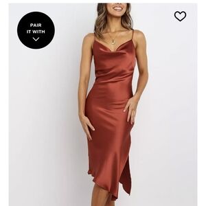 Petal & Pup Asymmetrical Satin Dress in Copper